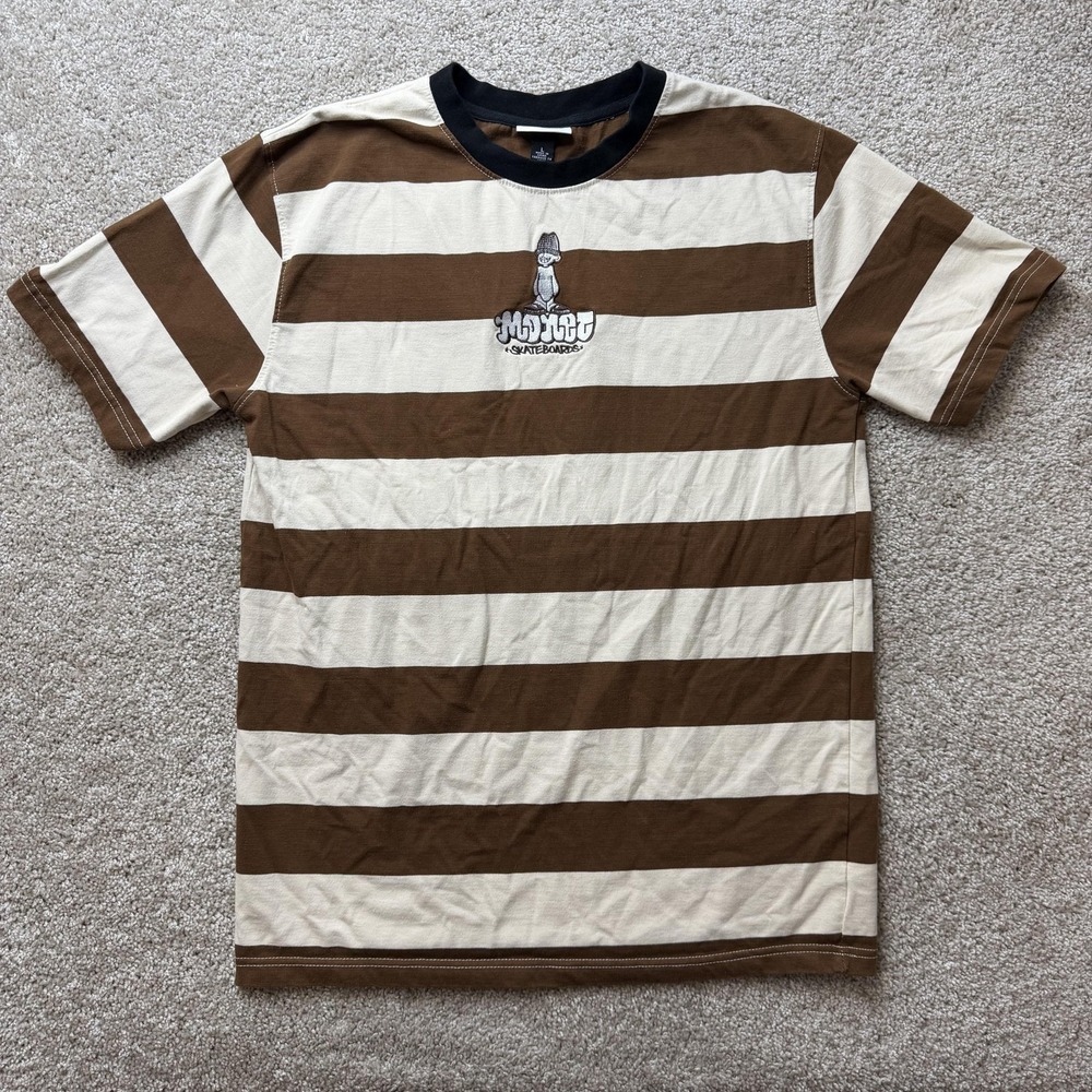 Monet Skateboards Shirt Mens Large Brown Striped Skate Graphic Tee T-Shirt